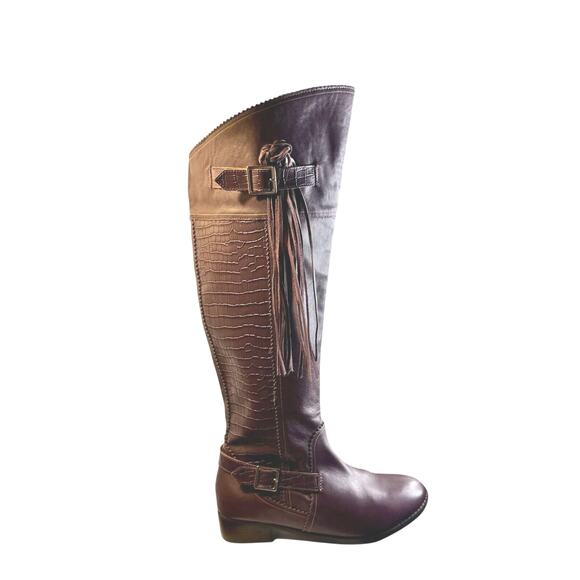 June Ambrose Purple Leather Fringed Embossed High Western Equestrian Boots 9 EUC - Picture 6 of 12